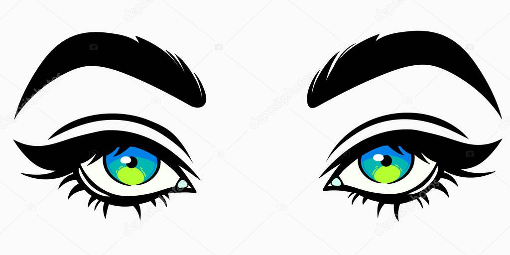 beautiful cute female eyes in cartoon style