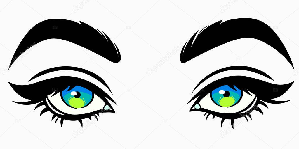 Beautiful cute female eyes in cartoon style