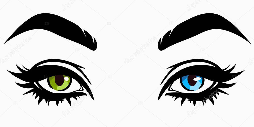 Beautiful cute female eyes in cartoon style