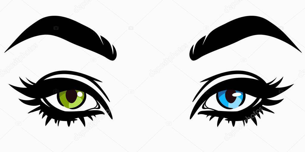 beautiful cute female eyes in cartoon style