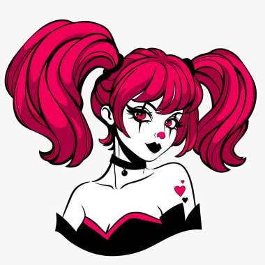 Cute girl with ponytails and clown makeup vector