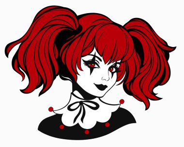 Cute girl with ponytails and clown makeup vector