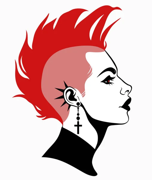Punk Szubkultúra Frizura Lány Profil Portré — Stock Vector