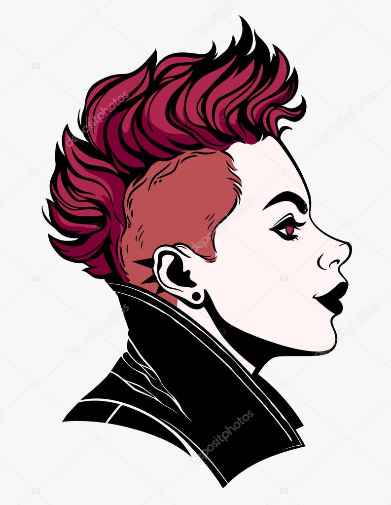 fashionable female haircut, punk or hipster