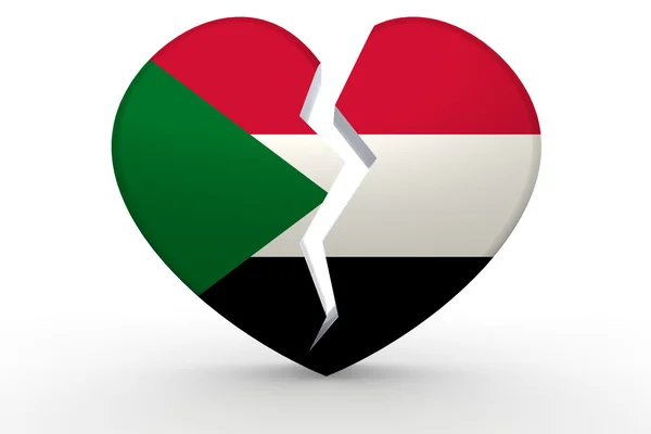 Tört fehér szív alakú Szudán zászló — Stock Fotó