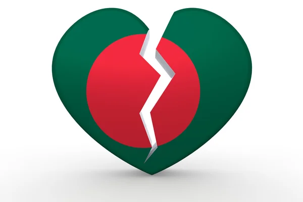 Złamane serce biały kształt z flaga Bangladeszu — Zdjęcie stockowe