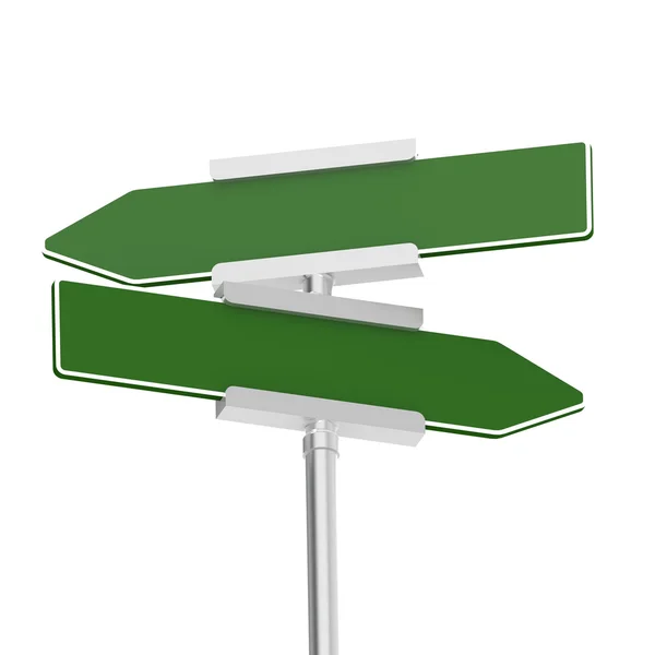 Placa verde com poste de metal, isolada com fundo branco — Fotografia de Stock
