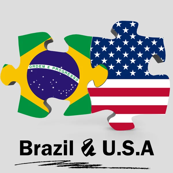 Banderas de EE.UU. y Brasil en rompecabezas — Foto de Stock