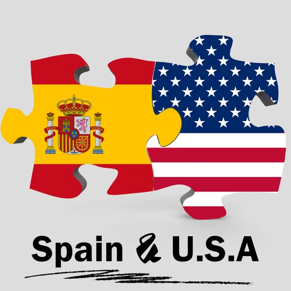 アメリカとスペインのパズルでフラグ — ストック写真