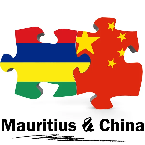Chiny i Mauritius flagi w puzzle — Zdjęcie stockowe