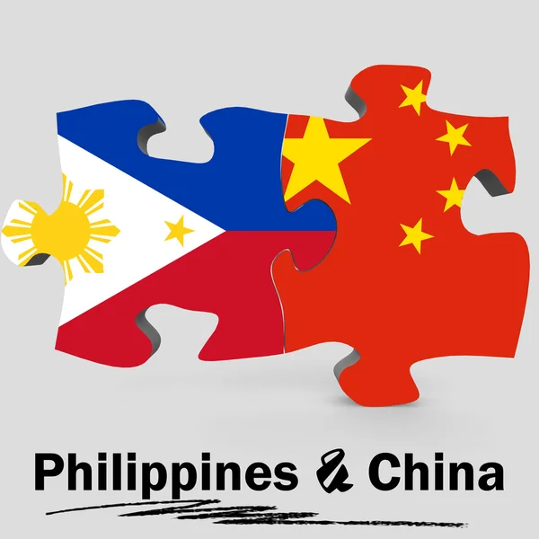 中国和菲律宾国旗在拼图 — 图库照片