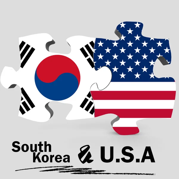 USA and South Korea flags in puzzle — Stock Photo, Image