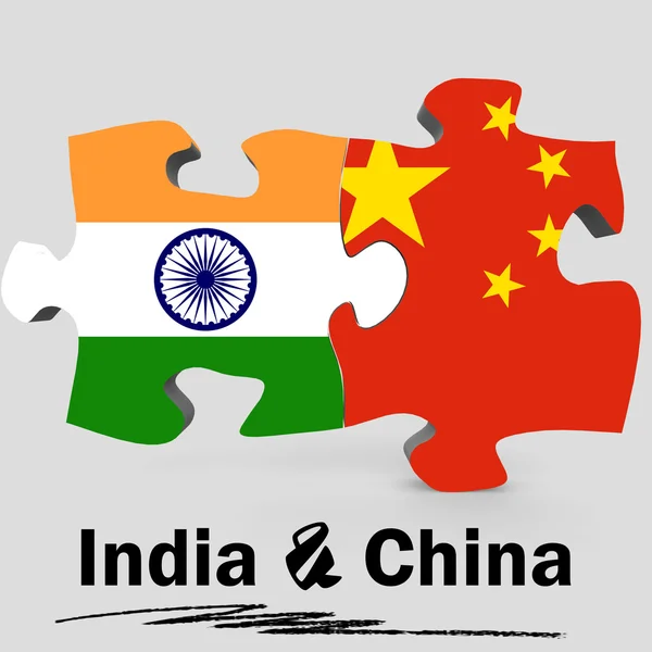 Kína és India zászlók puzzle — Stock Fotó