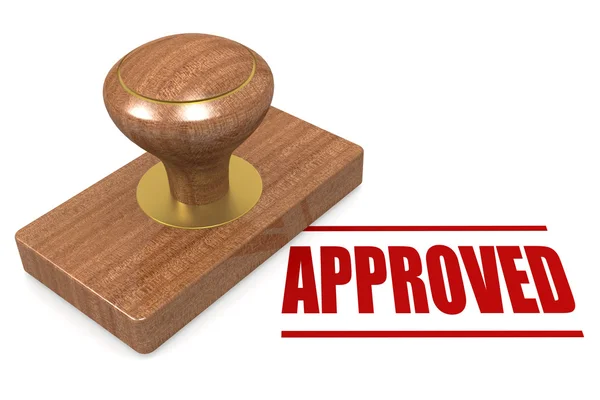 Red approved wooded seal stamp — Stock Photo, Image