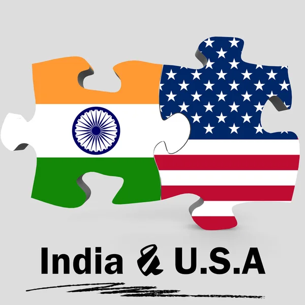 퍼즐에 미국 및 인도 플래그 — 스톡 사진