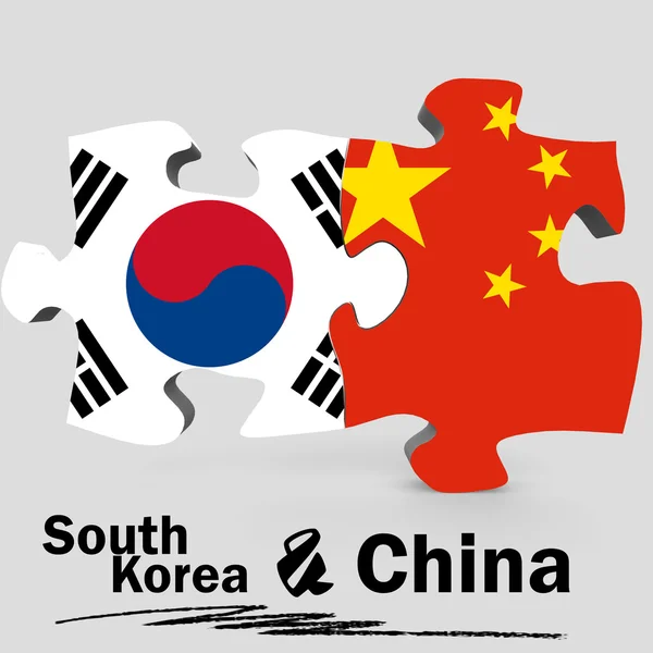 パズルで中国と韓国のフラグ — ストック写真
