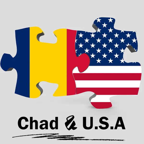 USA und chad Fahnen in Puzzle — Stockfoto