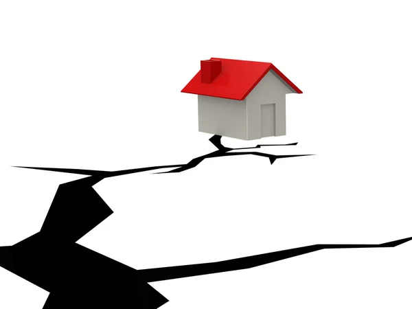 House and a crack hole on white — Stock Photo, Image