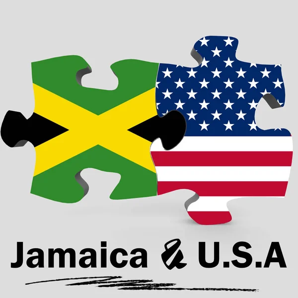 Bandeiras dos EUA e Jamaica no quebra-cabeça — Fotografia de Stock