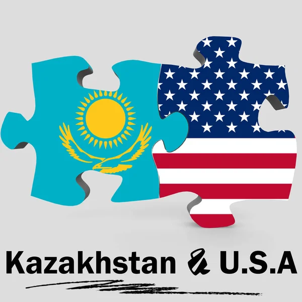 USA dan Kazakhstan bendera dalam teka-teki — Stok Foto