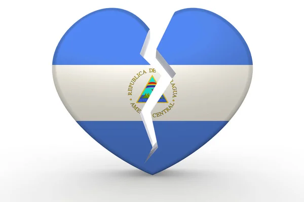 A forma di cuore bianco rotto con bandiera del Nicaragua — Foto Stock