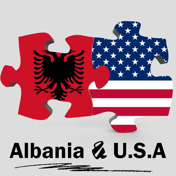 Banderas de Estados Unidos y Albania en rompecabezas —  Fotos de Stock