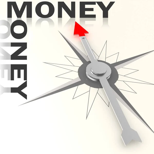 Bússola com palavra dinheiro isolado — Fotografia de Stock