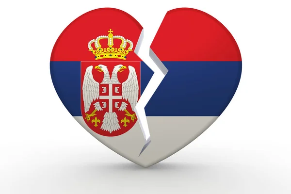 Разбитое белое сердце с флагом Сербии — стоковое фото