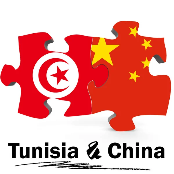 China und Tunesien Fahnen in Puzzle — Stockfoto