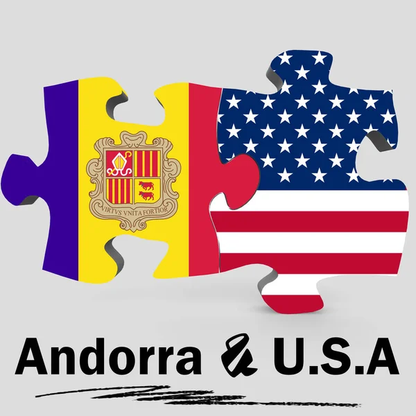 Drapeaux USA et Andorre en puzzle — Photo