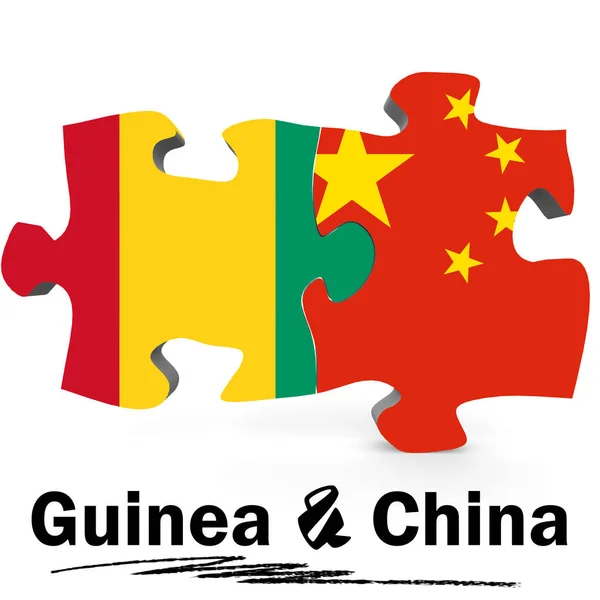 Chiny i Gwinei flagi w puzzle — Zdjęcie stockowe