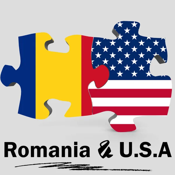 Banderas de Estados Unidos y Rumanía en rompecabezas — Foto de Stock