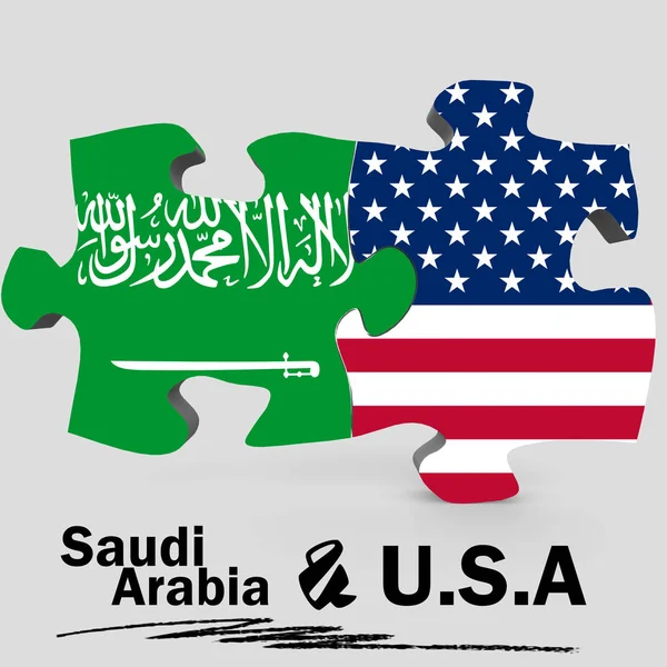 Drapeaux USA et Arabie Saoudite en puzzle — Photo