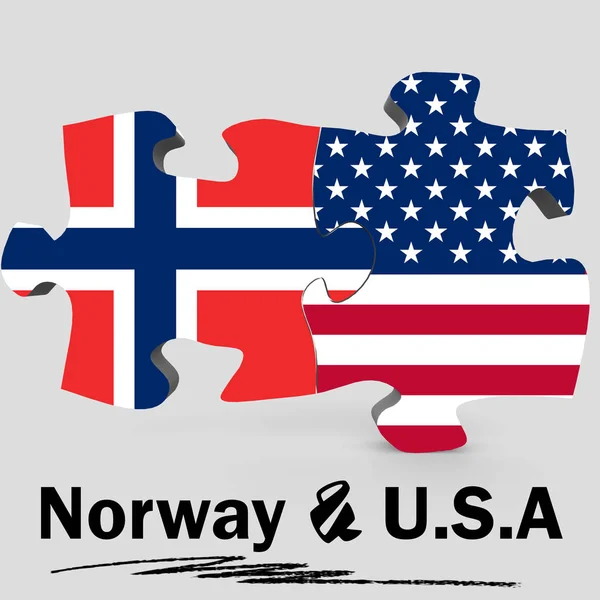 Drapeaux USA et Norvège en puzzle — Photo