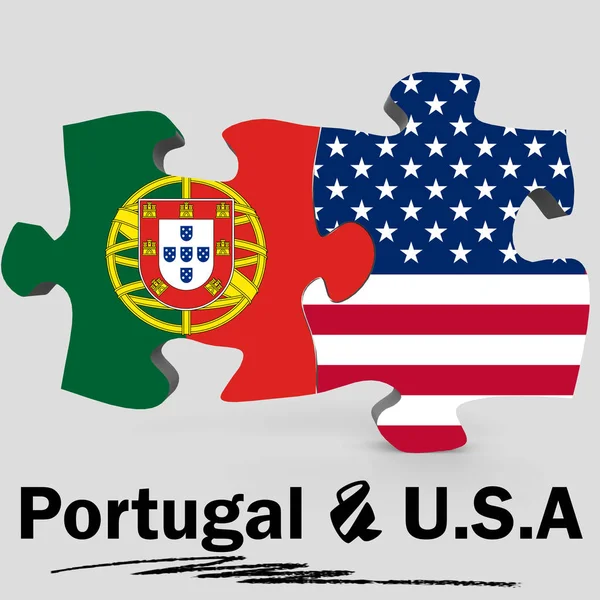 Bandeiras dos EUA e de Portugal no puzzle — Fotografia de Stock