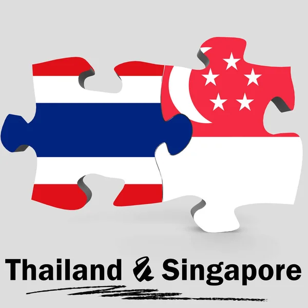 Bandeiras da Tailândia e Singapura no quebra-cabeça — Fotografia de Stock