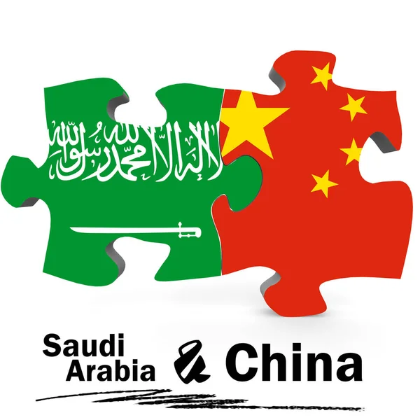 China und saudi-arabische Flaggen in Puzzle — Stockfoto