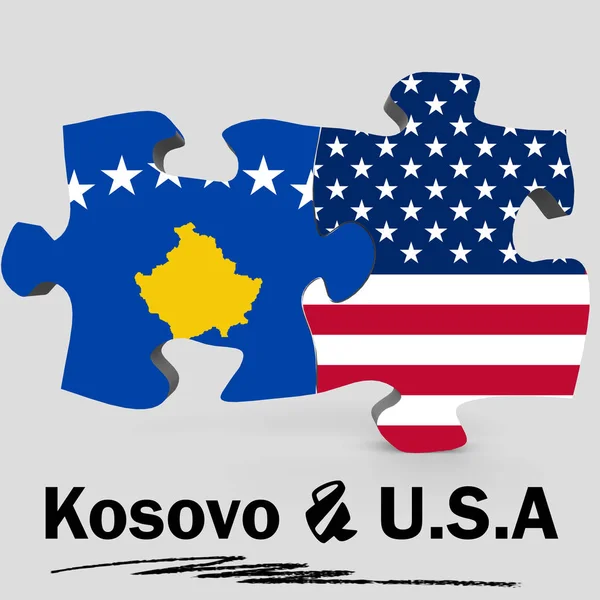 USA- und Kosovofahnen im Puzzle — Stockfoto