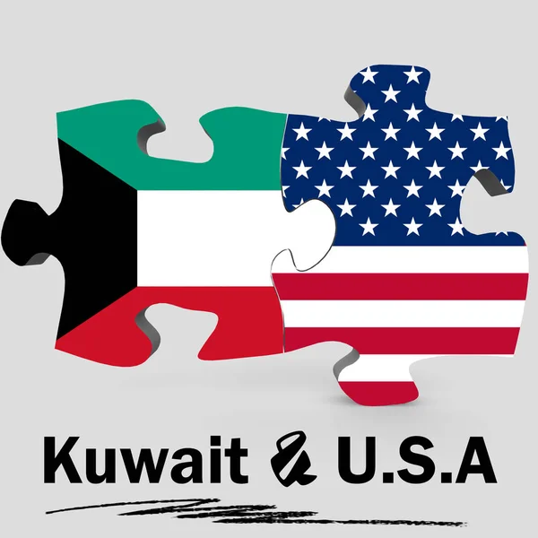 Bandeiras dos EUA e do Kuwait no quebra-cabeça — Fotografia de Stock