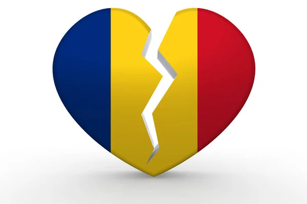 Złamane serce biały kształt z flaga Rumunii — Zdjęcie stockowe