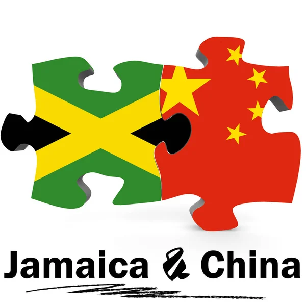 Banderas de China y Jamaica en rompecabezas — Foto de Stock