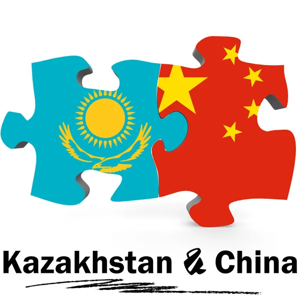 China and Kazakhstan flags in puzzle — Stock Photo, Image