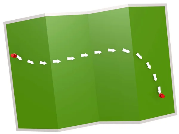 녹색 지도에 경로 — 스톡 사진