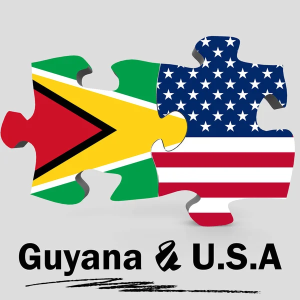 Banderas de Estados Unidos y Guyana en rompecabezas — Foto de Stock