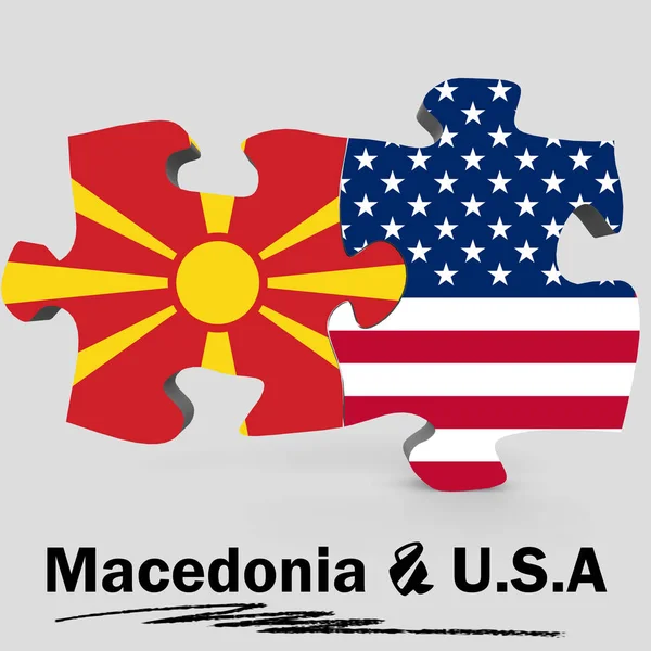 Bandeiras dos EUA e da Macedônia no quebra-cabeça — Fotografia de Stock