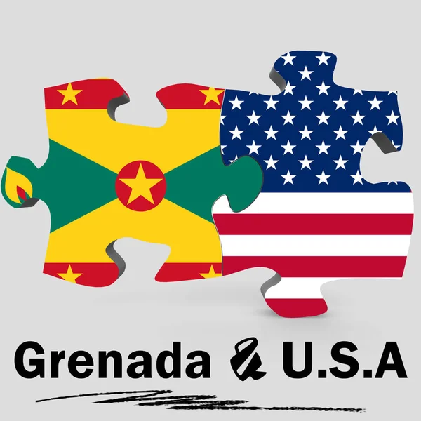 USA och Grenada flaggor i pussel — Stockfoto