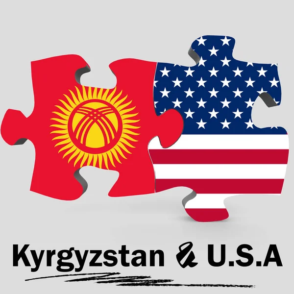 USA dan bendera Kirgizstan dalam teka-teki — Stok Foto