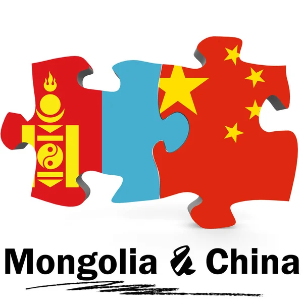 Chiny i Mongolia flagi w puzzle — Zdjęcie stockowe