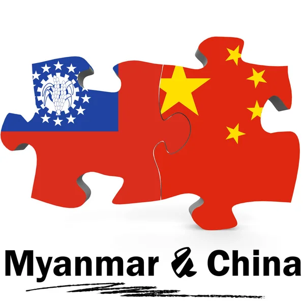 China and Myanmar flags in puzzle — Stock Photo, Image