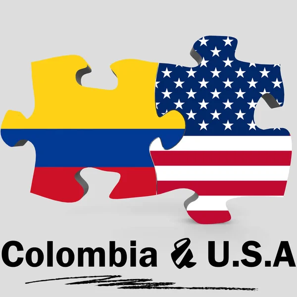 Banderas de Estados Unidos y Colombia en rompecabezas — Foto de Stock